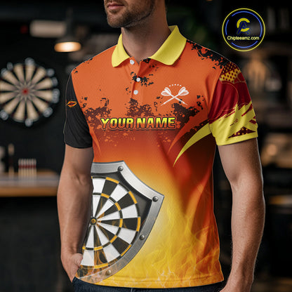 Flaming Shield Dartboard Multi Color Darts Shirt For Men - Custom Name For Players NYN0564