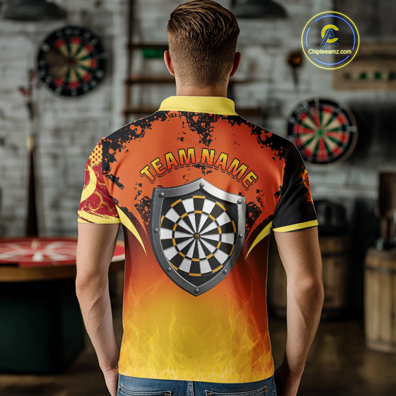 Flaming Shield Dartboard Multi Color Darts Shirt For Men - Custom Name For Players NYN0564