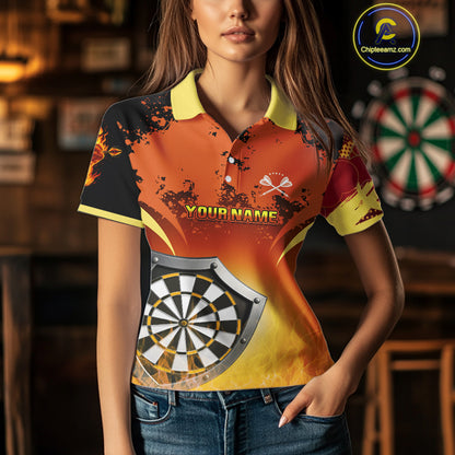 Flaming Shield Dartboard Multi Color Darts Shirt For Women - Custom Name For Players NYN0564