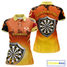 Load image into Gallery viewer, Flaming Shield Dartboard Multi Color Darts Shirt For Women - Custom Name For Players NYN0564