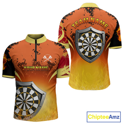 Flaming Shield Dartboard Multi Color Darts Shirt For Men - Custom Name For Players NYN0564