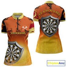 Load image into Gallery viewer, Flaming Shield Dartboard Multi Color Darts Shirt For Women - Custom Name For Players NYN0564