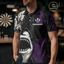 Load image into Gallery viewer, Back &amp; Purple Shark Dartboard Grunge Men's Darts Shirt - Custom Name For Players NYN0566
