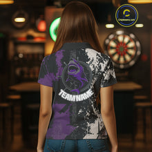 Load image into Gallery viewer, Back &amp; Purple Shark Dartboard Grunge Women's Darts Shirt - Custom Name For Players NYN0566