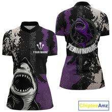 Load image into Gallery viewer, Back &amp; Purple Shark Dartboard Grunge Women's Darts Shirt - Custom Name For Players NYN0566