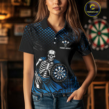 Load image into Gallery viewer, Black Blue Dartboard Skeleton Grunge Women's Darts Shirt - Custom Name For Players NYN0567