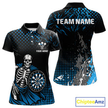 Load image into Gallery viewer, Black Blue Dartboard Skeleton Grunge Women's Darts Shirt - Custom Name For Players NYN0567