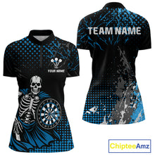 Load image into Gallery viewer, Black Blue Dartboard Skeleton Grunge Women's Darts Shirt - Custom Name For Players NYN0567