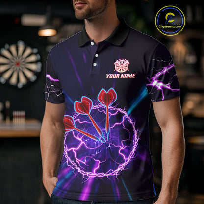 Purple Circle Thunder & Red Dart Arrows Men's Darts Shirt - Custom Name For Players NYN0568