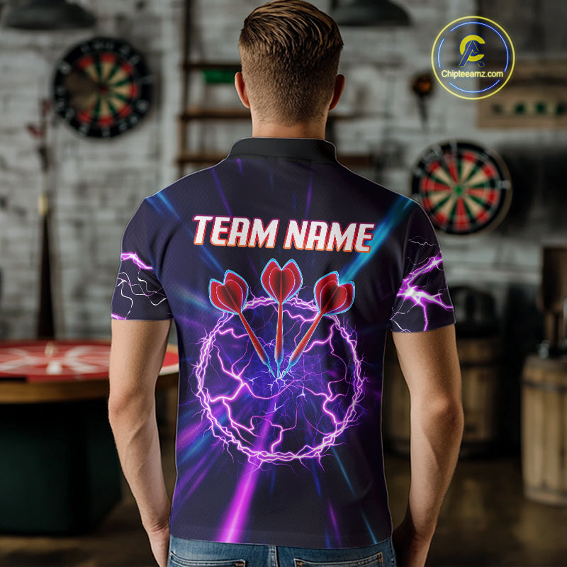 Purple Circle Thunder & Red Dart Arrows Men's Darts Shirt - Custom Name For Players NYN0568