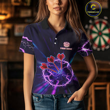 Load image into Gallery viewer, Purple Circle Thunder &amp; Red Dart Arrows Women's Darts Shirt - Custom Name For Players NYN0568