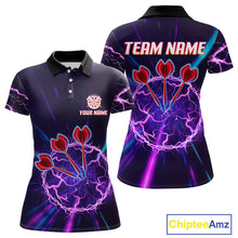 Load image into Gallery viewer, Purple Circle Thunder &amp; Red Dart Arrows Women's Darts Shirt - Custom Name For Players NYN0568