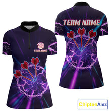 Load image into Gallery viewer, Purple Circle Thunder &amp; Red Dart Arrows Women's Darts Shirt - Custom Name For Players NYN0568