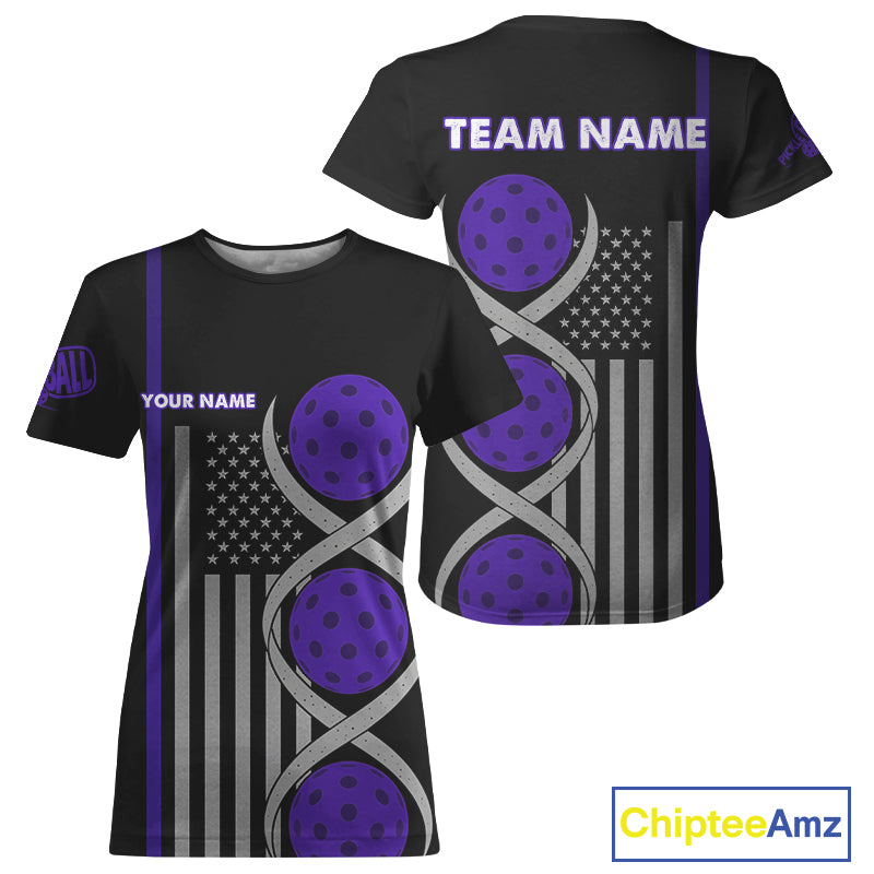 Pickleball - It's Is In My DNA Custom Women's Patriotic Pickleball T-Shirt | Purple NYN1101