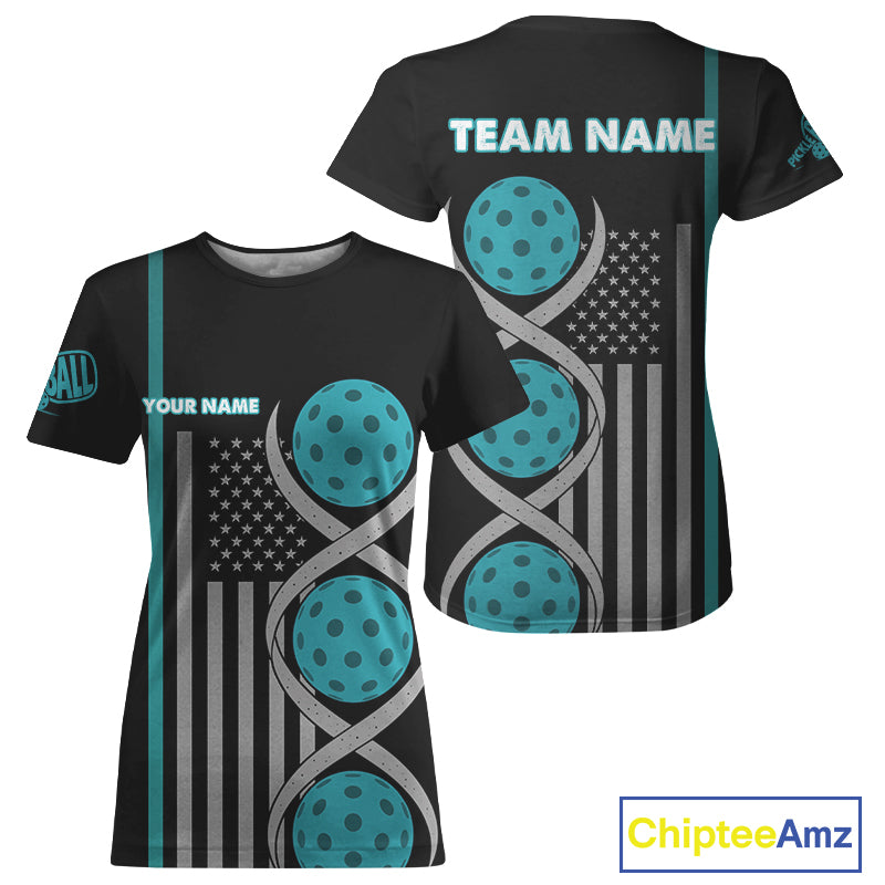 Pickleball - It's Is In My DNA Custom Women's Patriotic Pickleball T-Shirt | Turquoise NYN1102