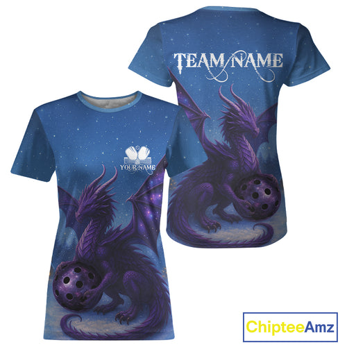Custom Blue And Purple Dragons Pickleball T-Shirt For Women Christmas Pickleball Jersey NYN1434