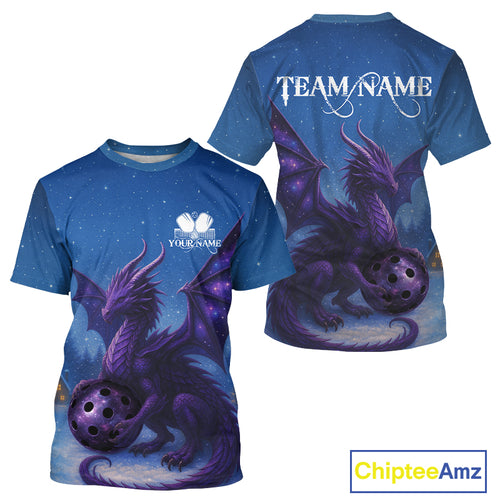 Custom Blue And Purple Dragons Pickleball T-Shirt For Men Christmas Pickleball Jersey NYN1434