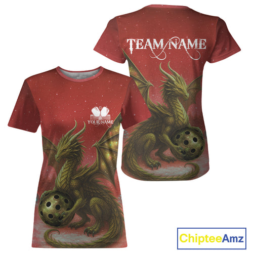Custom Gold Dragons Red Christmas Pickleball T-Shirt For Women Xmas Pickleball Jersey NYN1435