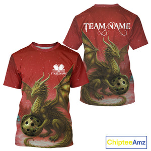 Custom Gold Dragons Red Christmas Pickleball T-Shirt For Men Xmas Pickleball Jersey NYN1435