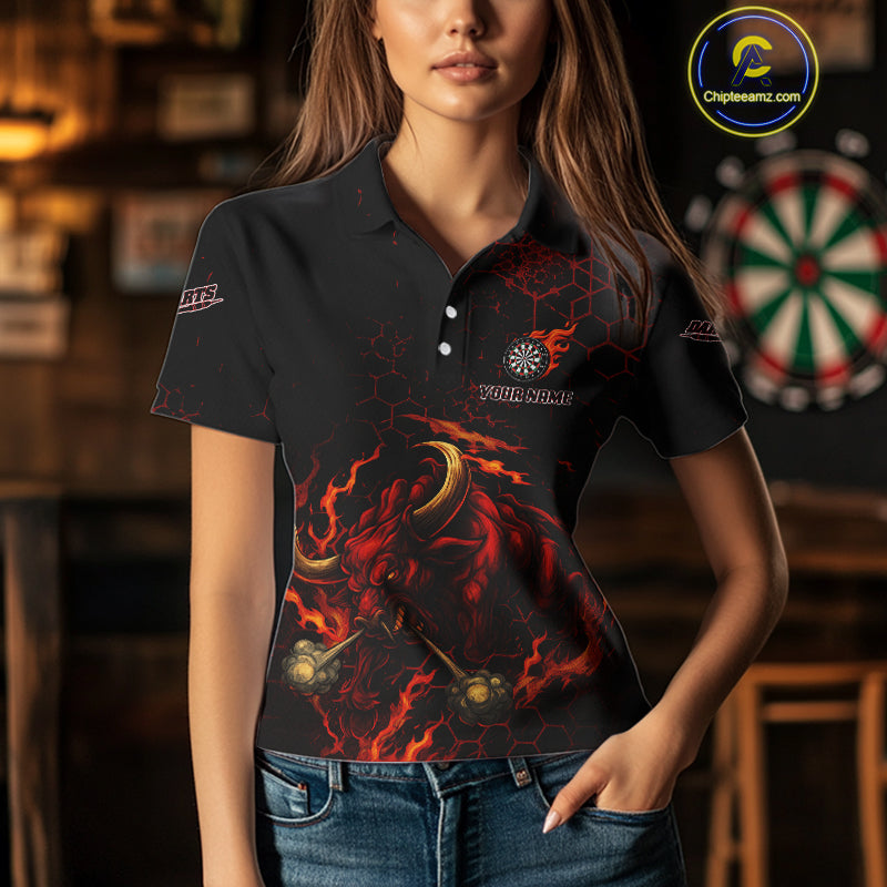 Red Hexagons Halftone Darts Custom Bull Darts Shirt For Women - Name & Team For Players NYN0571