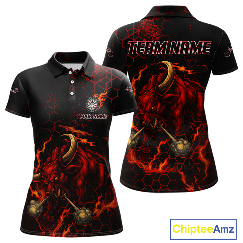 Red Hexagons Halftone Darts Custom Bull Darts Shirt For Women - Name & Team For Players NYN0571