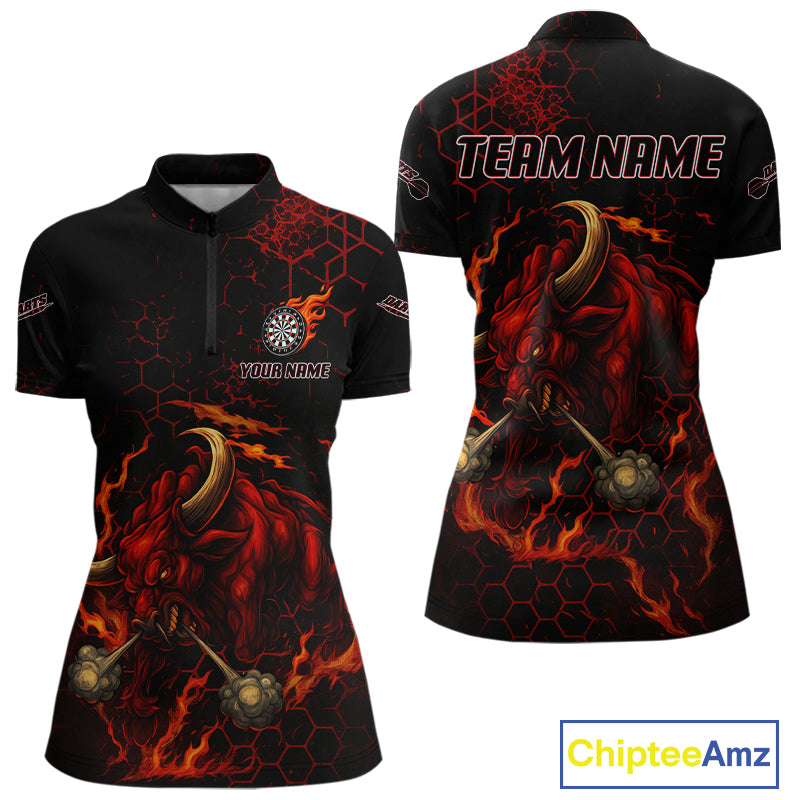 Red Hexagons Halftone Darts Custom Bull Darts Shirt For Women - Name & Team For Players NYN0571