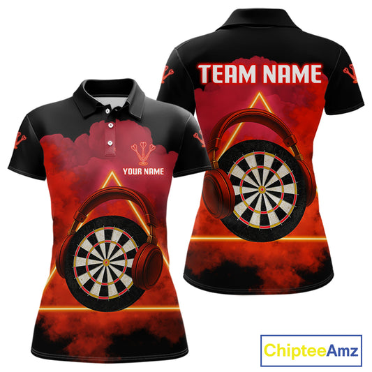 Red Smoke Headphones Dartboard Funny Darts Shirt For Women - Custom Team Jersey NYN0579