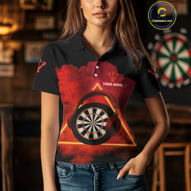 Red Smoke Headphones Dartboard Funny Darts Shirt For Women - Custom Team Jersey NYN0579