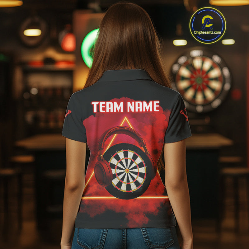 Red Smoke Headphones Dartboard Funny Darts Shirt For Women - Custom Team Jersey NYN0579
