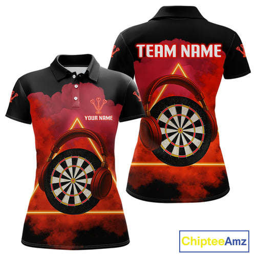 Red Smoke Headphones Dartboard Funny Darts Shirt For Women - Custom Team Jersey NYN0579