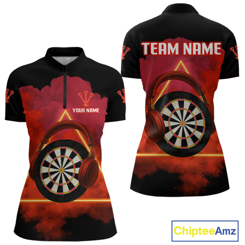 Red Smoke Headphones Dartboard Funny Darts Shirt For Women - Custom Team Jersey NYN0579