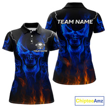 Load image into Gallery viewer, Custom Women&#39;s Darts Polo Jersey Flaming Blue Skull Dartboard For Darts Team NYN0773