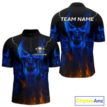 Load image into Gallery viewer, Custom Men's Darts Quarter-Zip Jersey Flaming Blue Skull Dartboard For Darts Team NYN0773