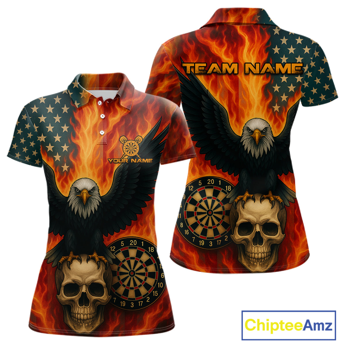 Custom Patriotic Darts Shirt For Women Flames Eagle US Flag Dart Jerseys, Darts Team NYN1127