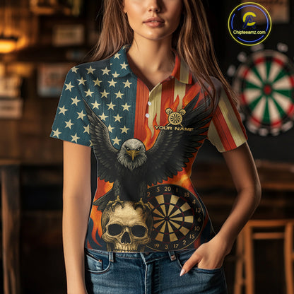 Custom Women US Flag Patriotic Darts Shirt Flame Eagle Retro Dart Jerseys, Darts Team NYN1128