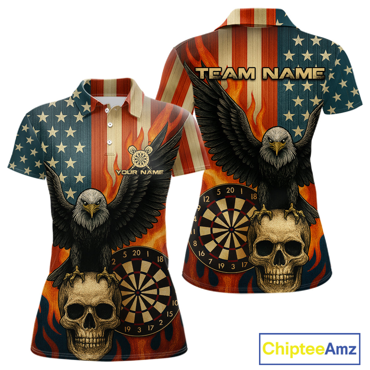 Custom Women US Flag Patriotic Darts Shirt Flame Eagle Retro Dart Jerseys, Darts Team NYN1128