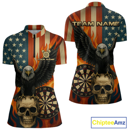 Custom Women US Flag Patriotic Darts Shirt Flame Eagle Retro Dart Jerseys, Darts Team NYN1128