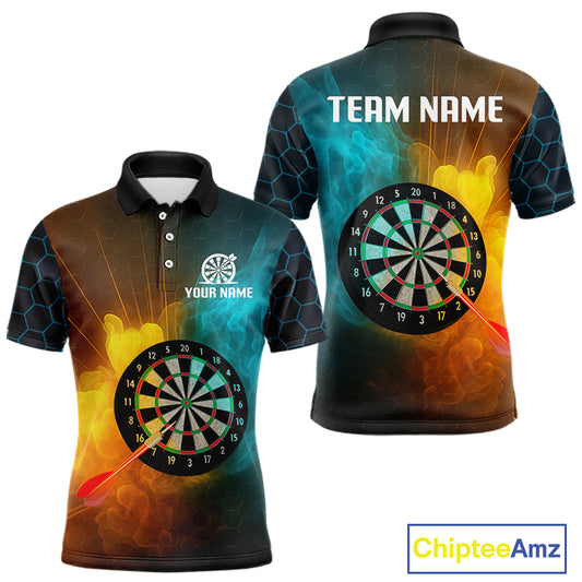 Turquoise & Yellow Smoke Dartboard Darts Shirt For Men - Custom Name & Team Jersey NYN0587