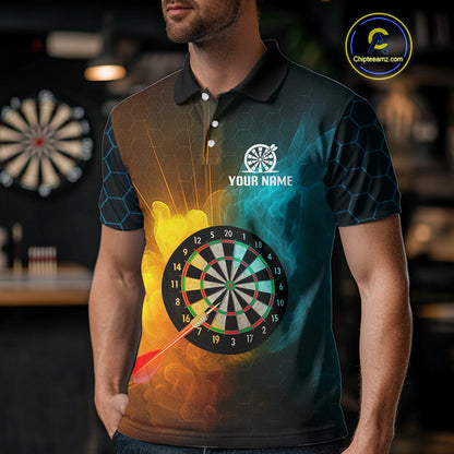 Turquoise & Yellow Smoke Dartboard Darts Shirt For Men - Custom Name & Team Jersey NYN0587