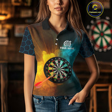 Load image into Gallery viewer, Turquoise &amp; Yellow Smoke Dartboard Darts Shirt For Women - Custom Name &amp; Team Jersey NYN0587