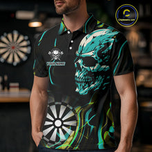 Load image into Gallery viewer, Turquoise Skull And Dartboard Custom Darts Polo Shirts For Men, Darts Jersey NYN0777