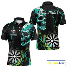 Load image into Gallery viewer, Turquoise Skull And Dartboard Custom Darts Polo Shirts For Men, Darts Jersey NYN0777