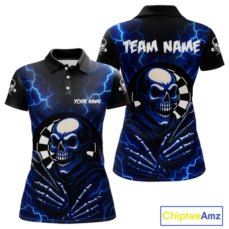 Thunder Lightning Skeleton Dartboard Blue Darts Shirt For Women - Custom Name & Team  NYN0591