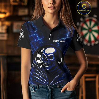 Thunder Lightning Skeleton Dartboard Blue Darts Shirt For Women - Custom Name & Team  NYN0591