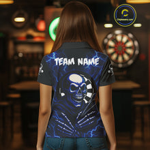 Load image into Gallery viewer, Thunder Lightning Skeleton Dartboard Blue Darts Shirt For Women - Custom Name &amp; Team  NYN0591