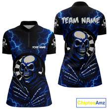 Load image into Gallery viewer, Thunder Lightning Skeleton Dartboard Blue Darts Shirt For Women - Custom Name &amp; Team  NYN0591