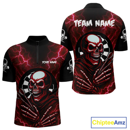Thunder Lightning Skeleton Dartboard Red Darts Shirt For Men - Custom Name & Team  NYN0592