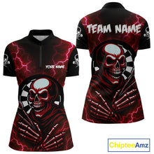Load image into Gallery viewer, Thunder Lightning Skeleton Dartboard Red Darts Shirt For Women - Custom Name &amp; Team  NYN0592