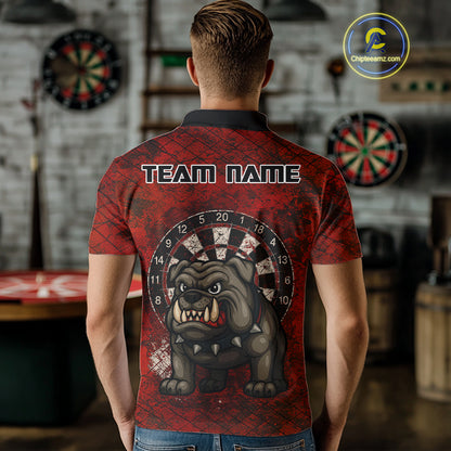 Bull Dog And Dartboard Red Grunge Darts Shirt For Men - Custom Name & Team Jersey NYN0596