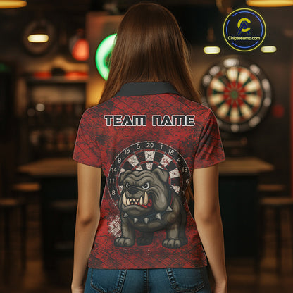 Bull Dog And Dartboard Red Grunge Darts Shirt For Women - Custom Name & Team Jersey NYN0596